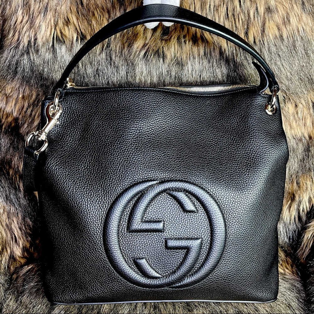 Gucci Soho Hobo Bag New GG Purse Black Leather Tote